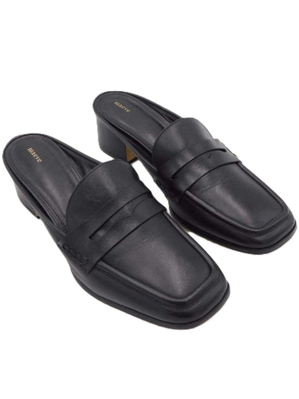 Anthropologie Maeve Black Square Toe Penny Loafer Mules  EUC | 41 / 10-10.5